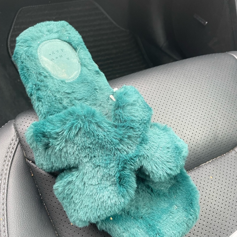 a new day Fuzzy Slippers - Teal